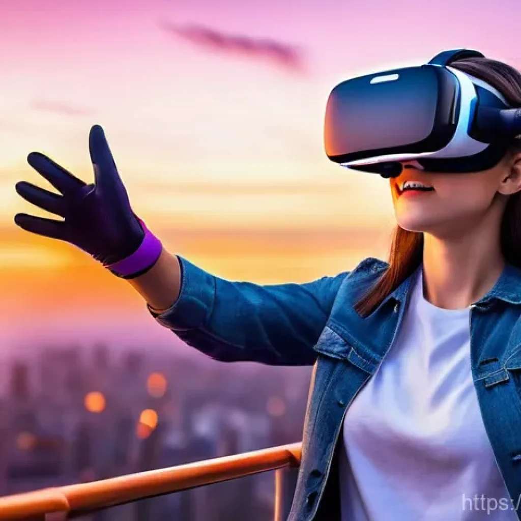 가상현실에서의 신체 반응 - **Prompt:** "A young adult, with an expression of awe and slight exhilaration, is fully immersed in ...