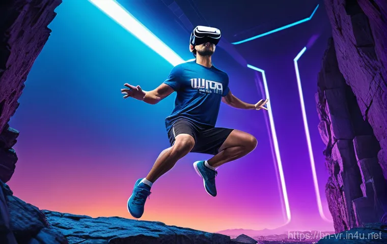 가상현실 장애물 코스 - **Prompt 1: Dynamic VR Obstacle Course Challenge**
"A young adult, dressed in modern, athletic s...